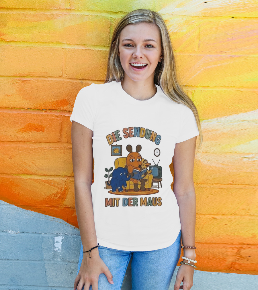 Die Sendung Mit Der Maus Cartoon Maus Ente Elefant Lesen Sitzung Wohnzimmeruhr T-Shirt
