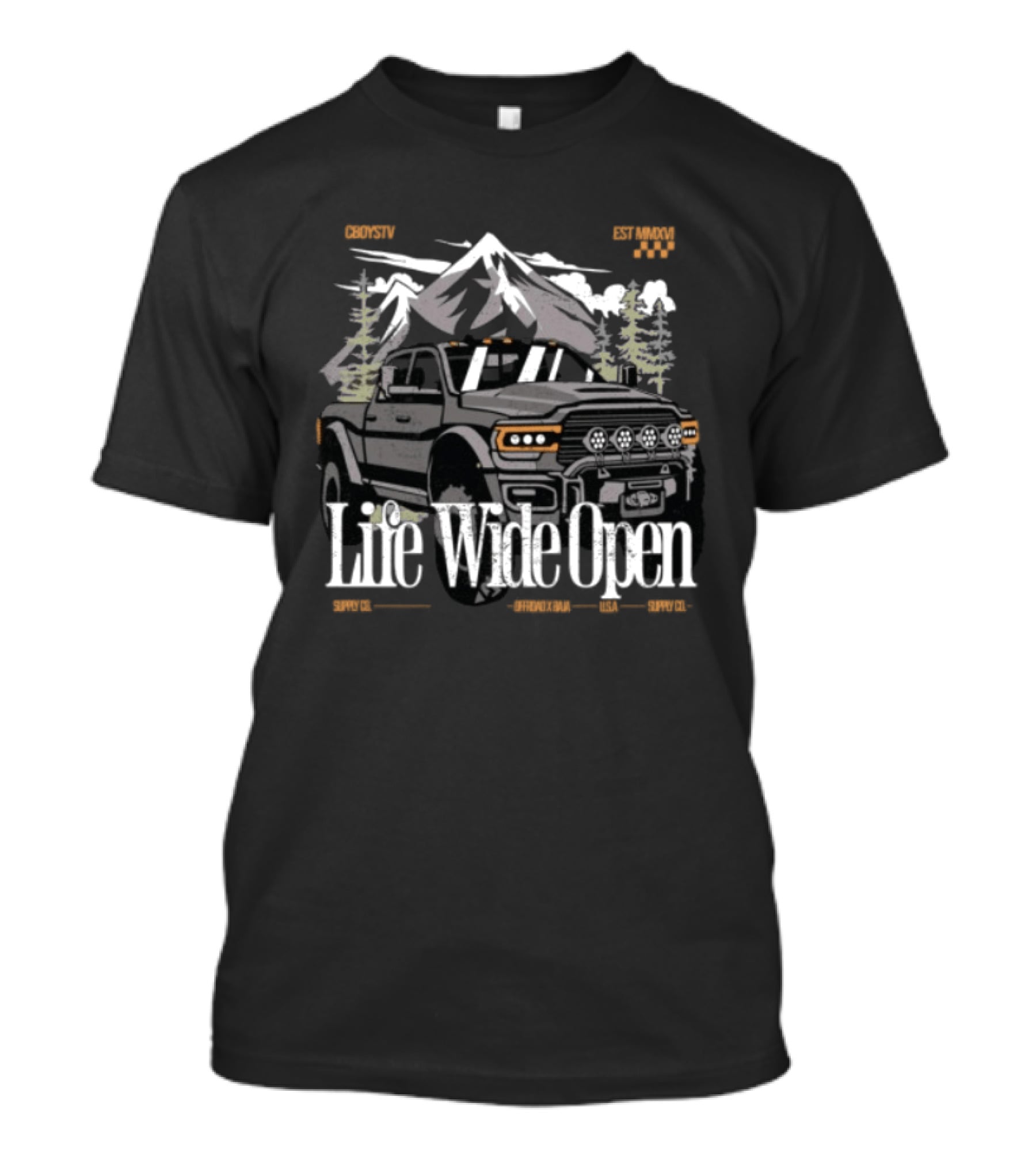 Cboystv Store Life Wide Open Ram Mountain Truck Adventure T-Shirt