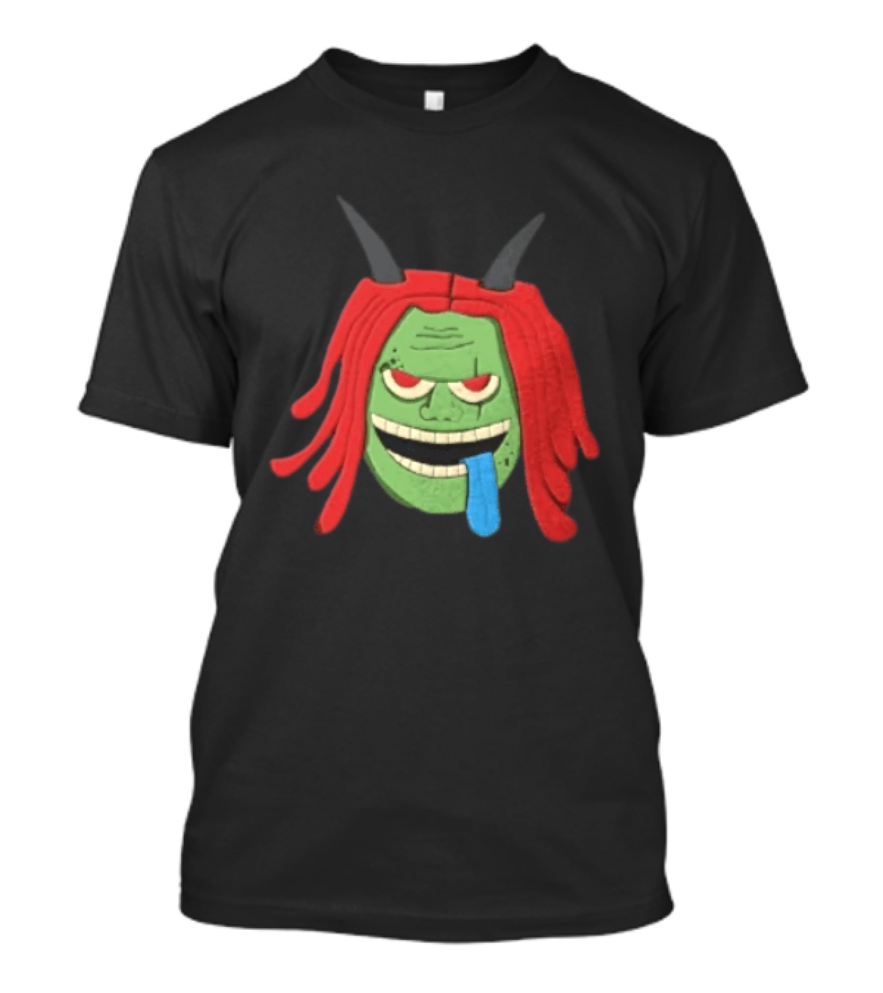 Trippie Redd Cartoon Green Devil Horns Red Hair Blue Tongue T-Shirt