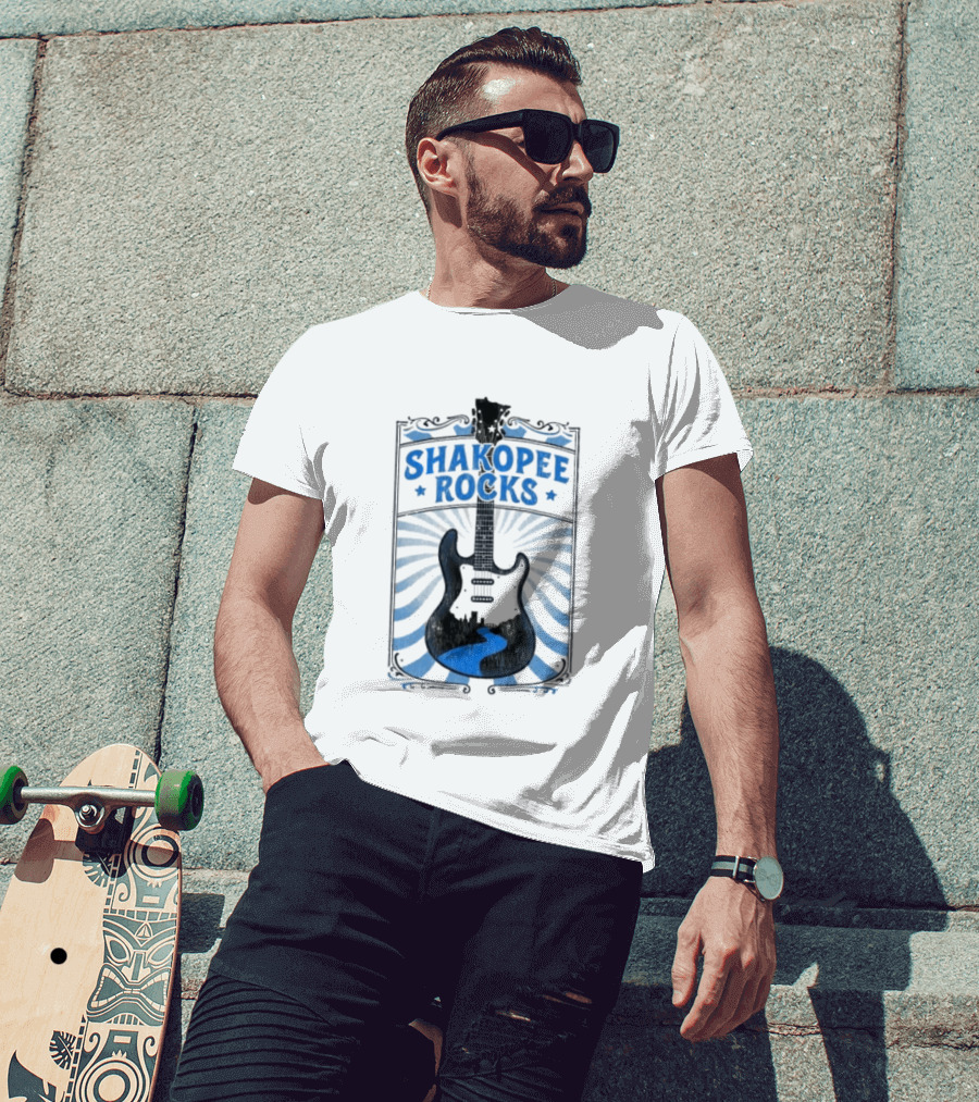 Shakopee Rocks Guitar Minnesota Rock And Roll Stripes T-Shirt