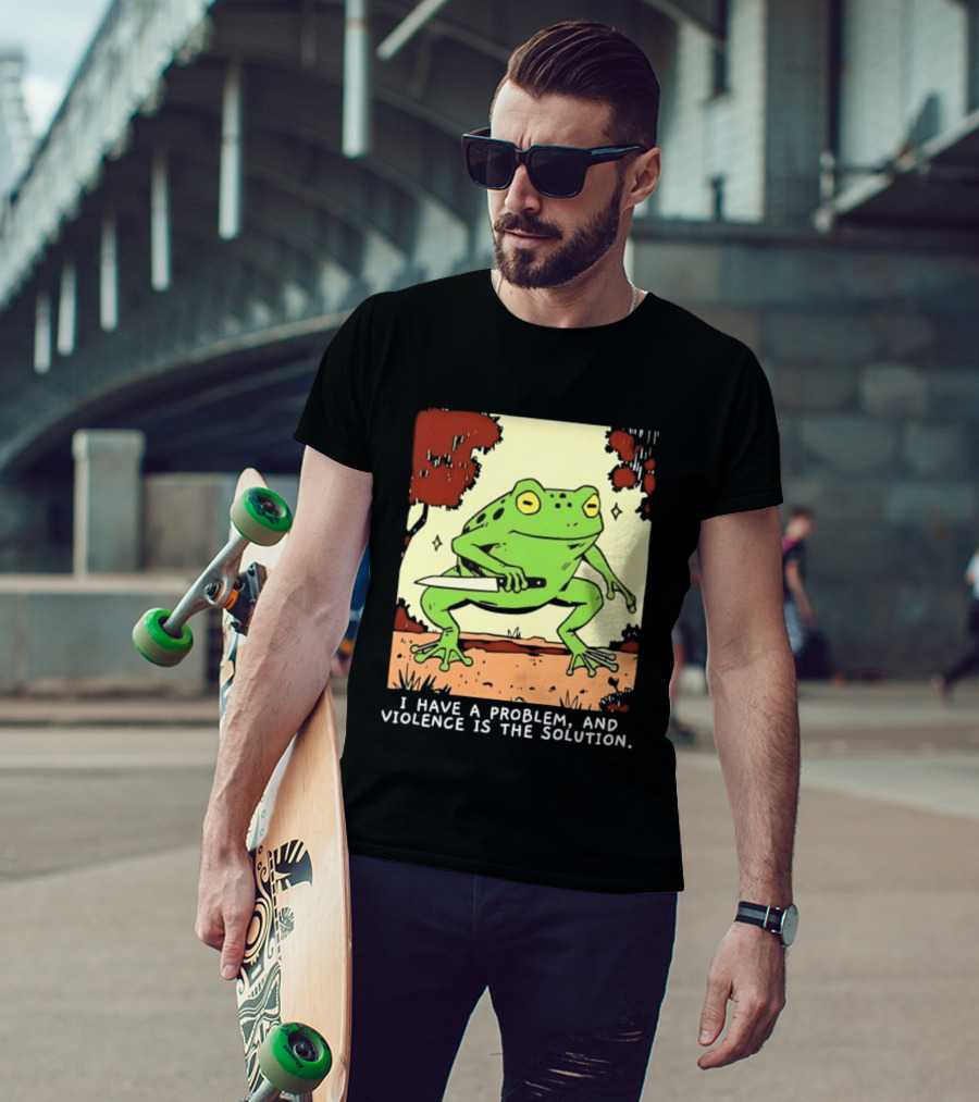 Frog Holding Knife Problem And Violence Solution T-Shirt