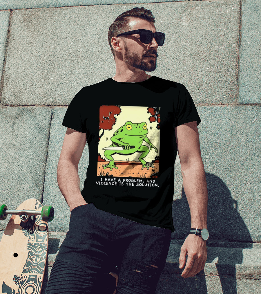 Frog Holding Knife Problem And Violence Solution T-Shirt