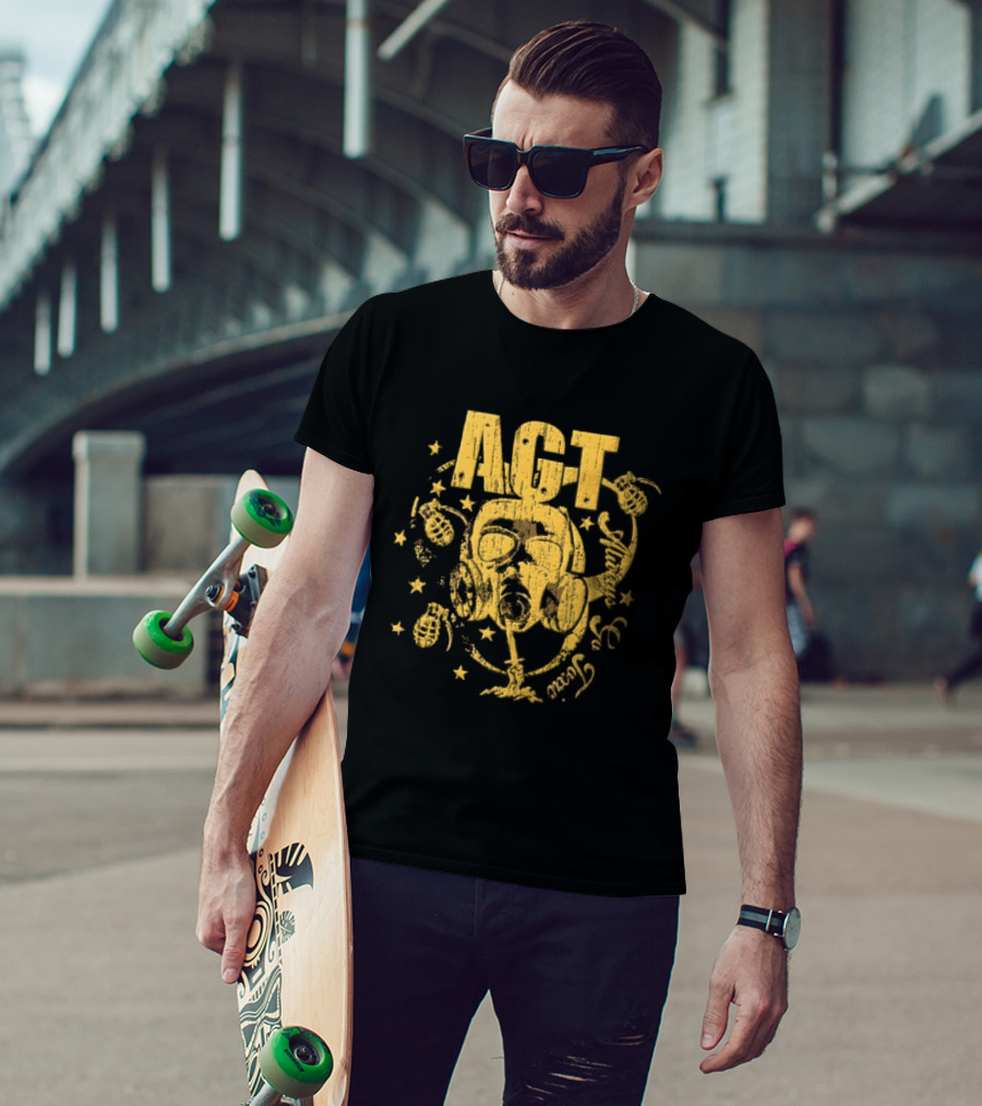 AGT Distressed Gas Mask Grenades Biohazard Stars T-Shirt