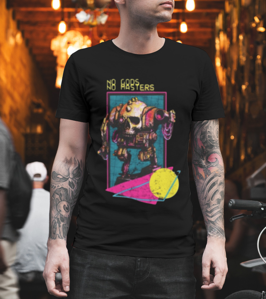 Black Magic Creative Store BMC No Gods No Masters Skull Robot T-Shirt