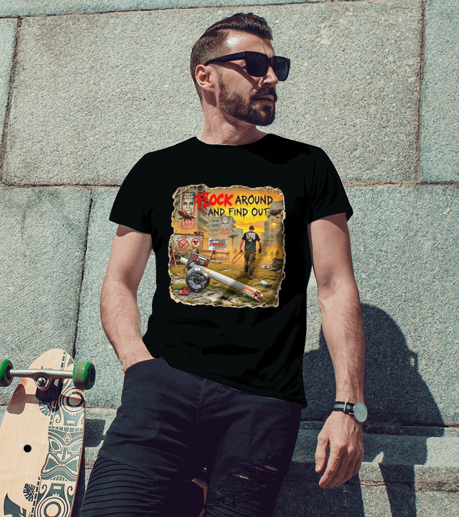 Flock Around And Find Out I Miss 1776 Obey Report Dystopian Scene T-Shirt