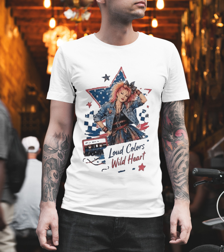 Cyndi Lauper Loud Colors Wild Heart Star Denim 80s Style Cassette T-Shirt