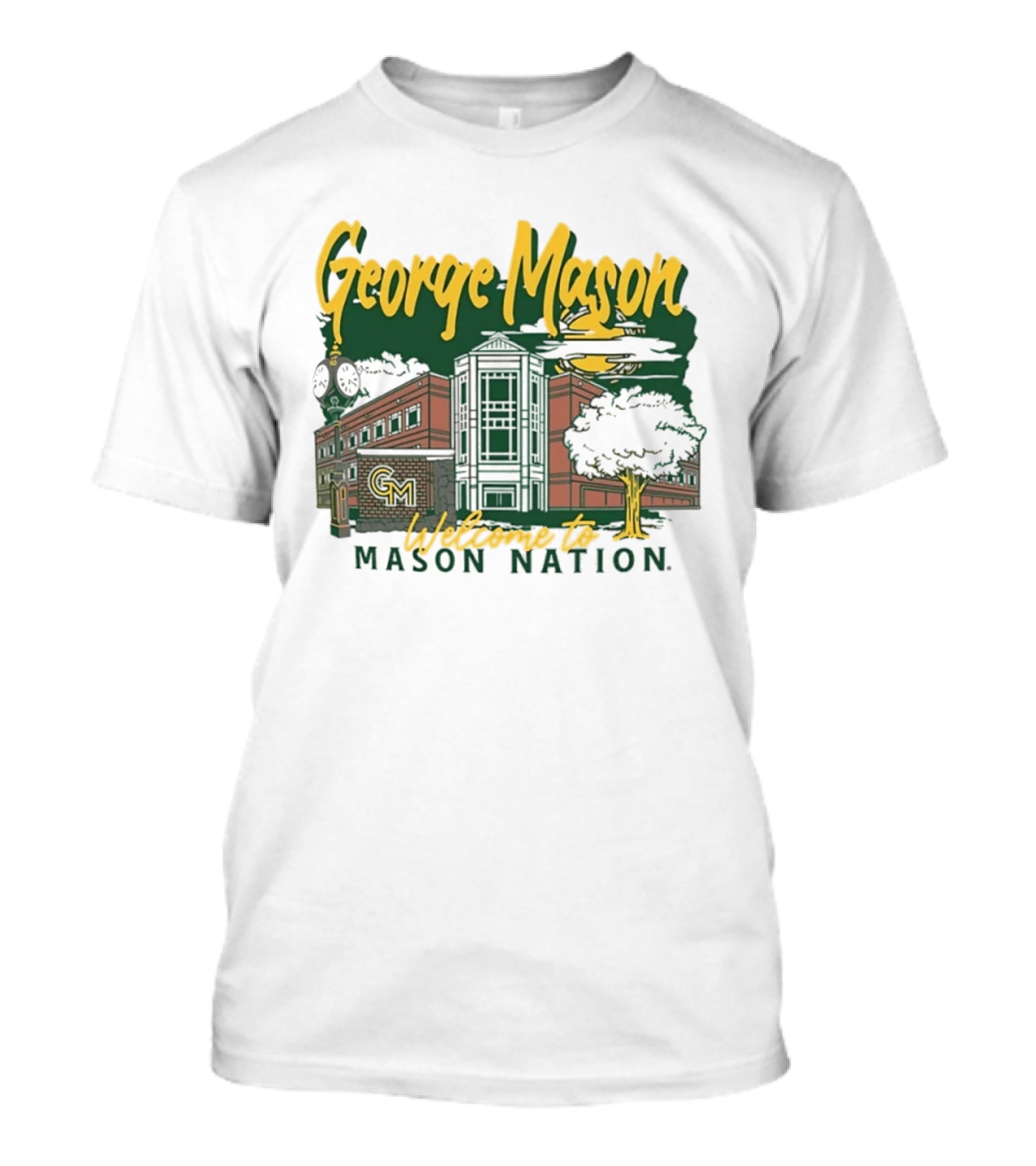 George Mason University Welcome To Mason Nation Iconic Campus Building And Tower T-Shirt