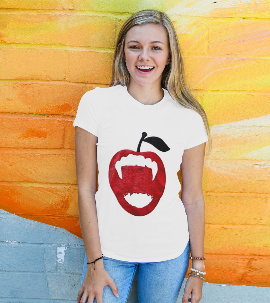 Red Apple Vampire Fangs Halloween Cutout T-Shirt