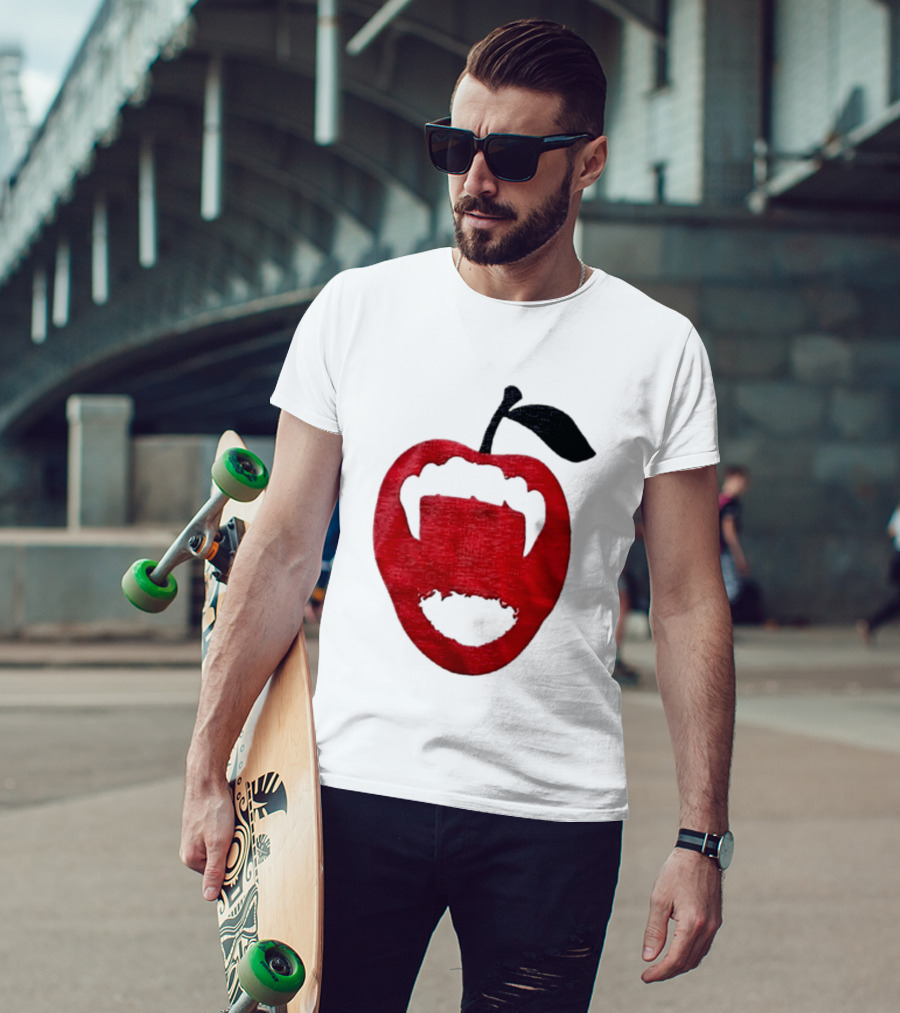 Red Apple Vampire Fangs Halloween Cutout T-Shirt