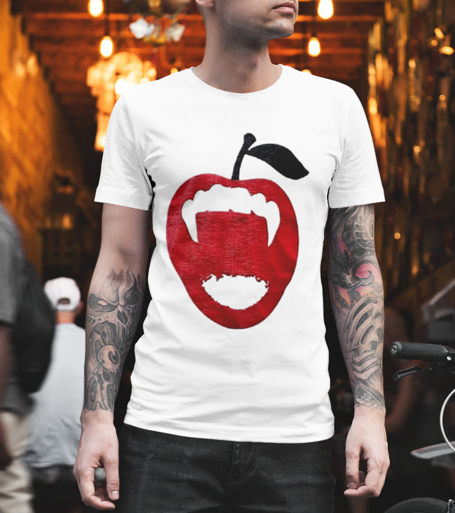 Red Apple Vampire Fangs Halloween Cutout T-Shirt