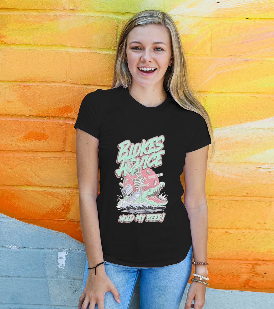 Blokes Advice Since 2016 Hold My Beer Skeleton Riding Alligator T-Shirt