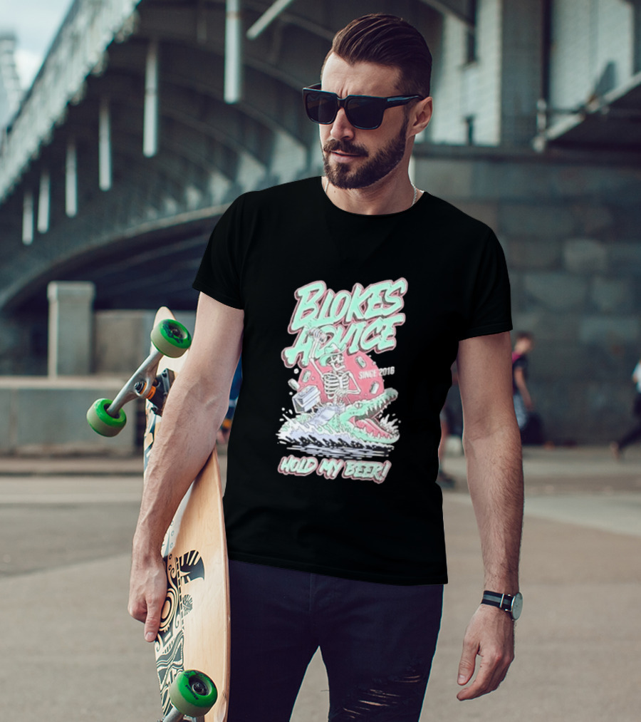 Blokes Advice Since 2016 Hold My Beer Skeleton Riding Alligator T-Shirt