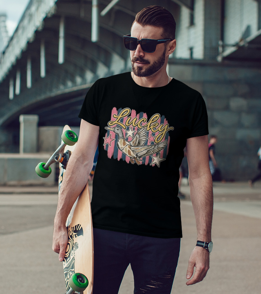 Lucky Duck Stars Pink And Blue Stripes T-Shirt