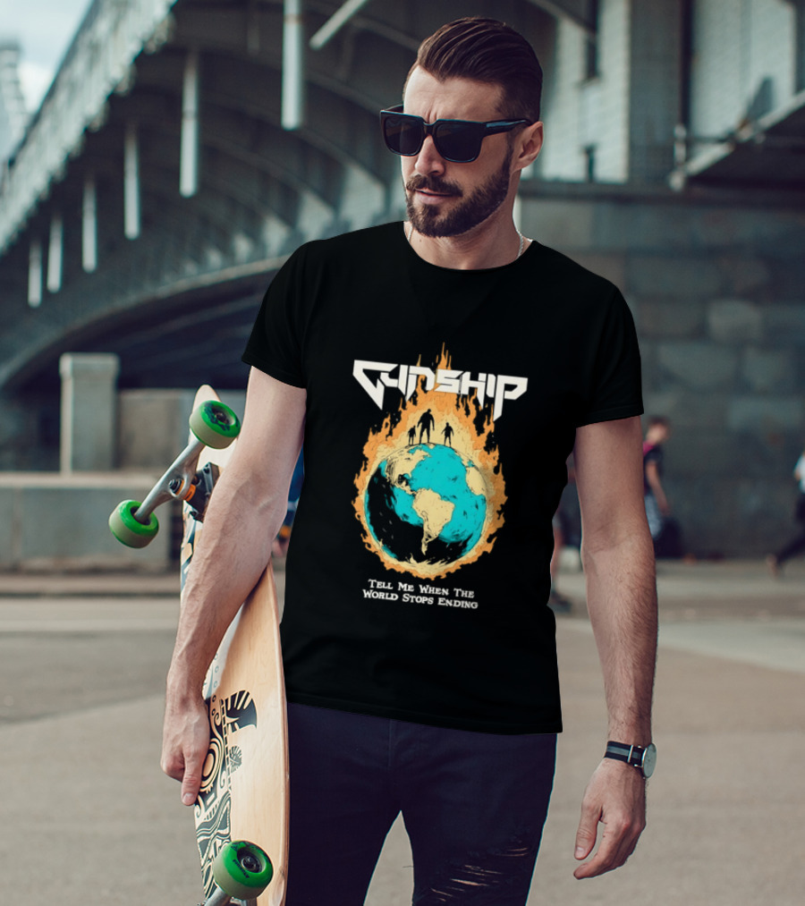 Gunship Tell Me When The World Stops Ending Flaming Earth T-Shirt
