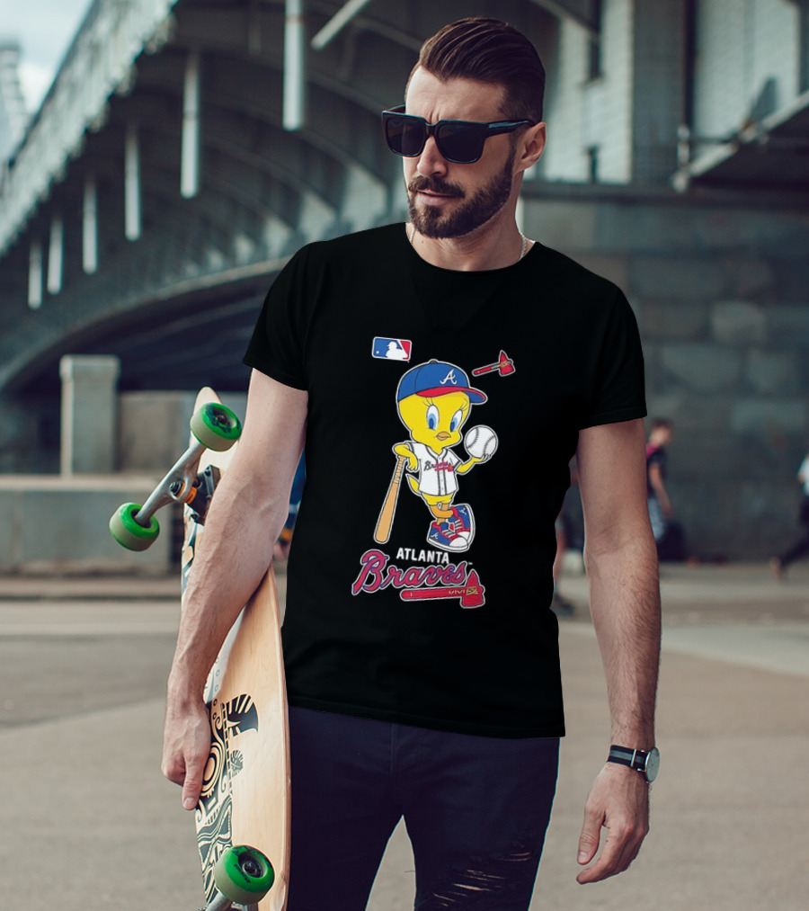 MLB Atlanta Braves Tweety Bird Baseball Bat And Ball T-Shirt