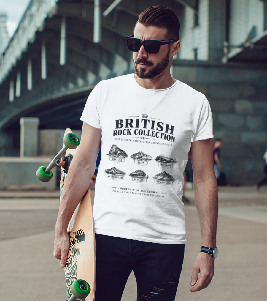 British Rock Collection Rare Specimens Gathered Exhibit Stonehenge, The Beatles, Led Zeppelin, Pink Floyd, Queen, The Rolling Stones T-Shirt