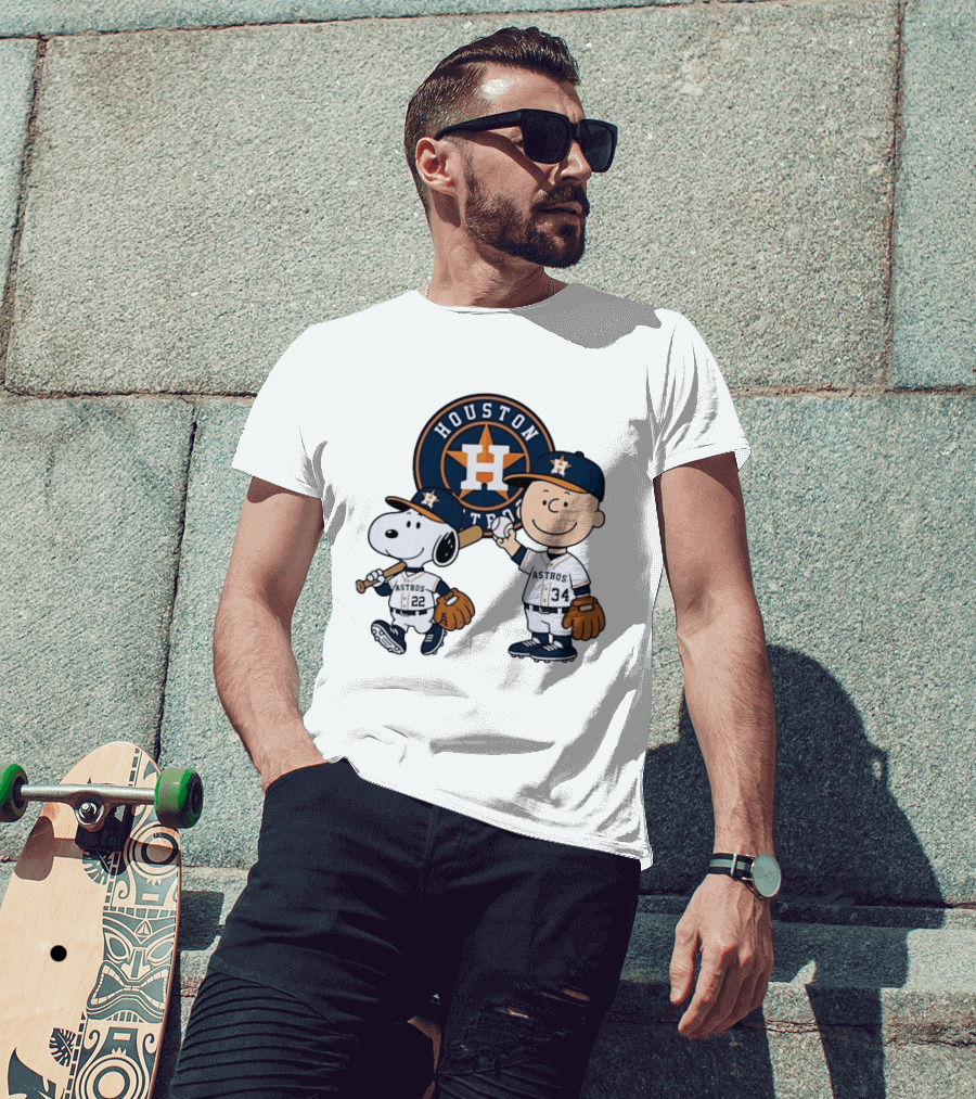 Houston Astros Snoopy Charlie Brown Baseball Player Characters T-Shirt