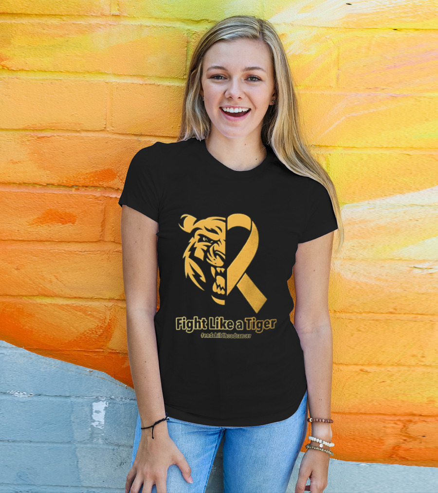 Fight Like A Tiger Childhood Cancer Awareness Gold Ribbon T-Shirt