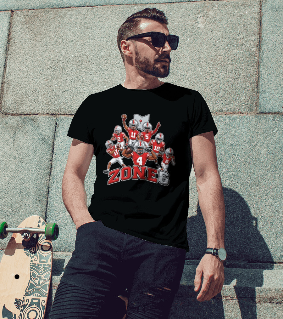 Zone 6 Ohio State Buckeyes Football Players With State Map And Numbers T-Shirt