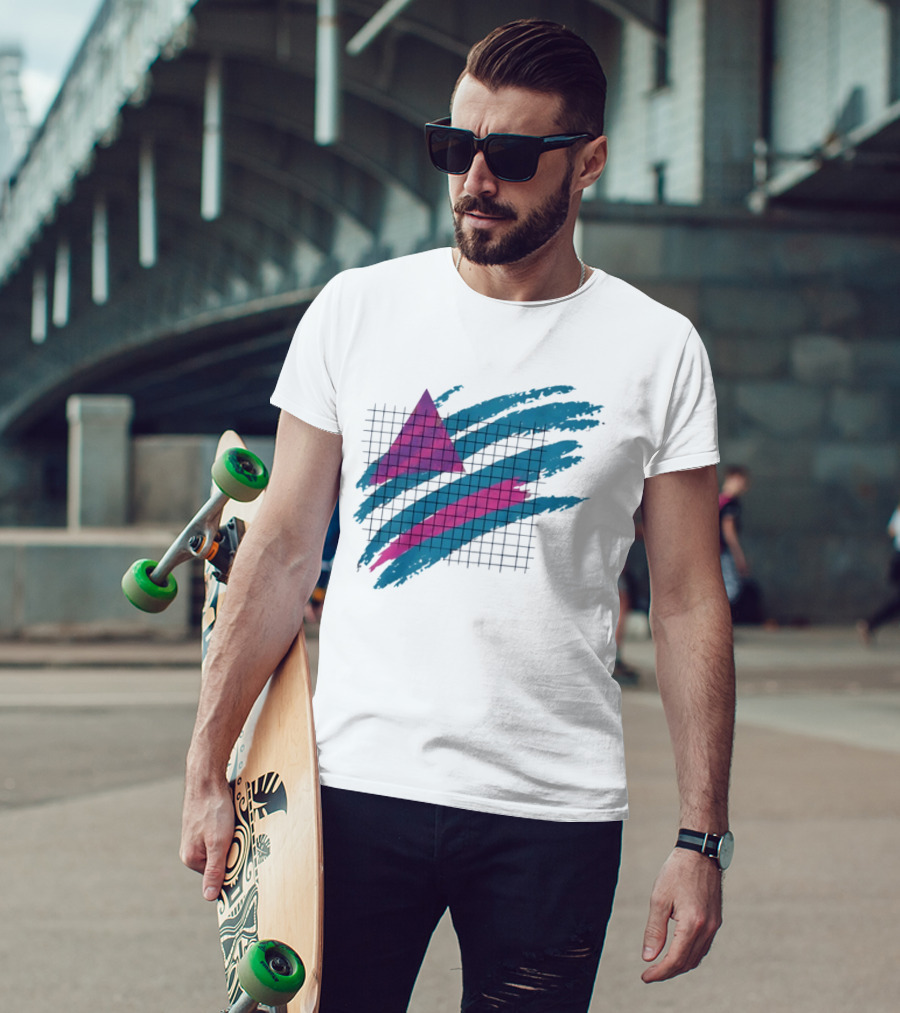 90s Neon Geometric Triangle Grid Retro Aesthetic T-Shirt