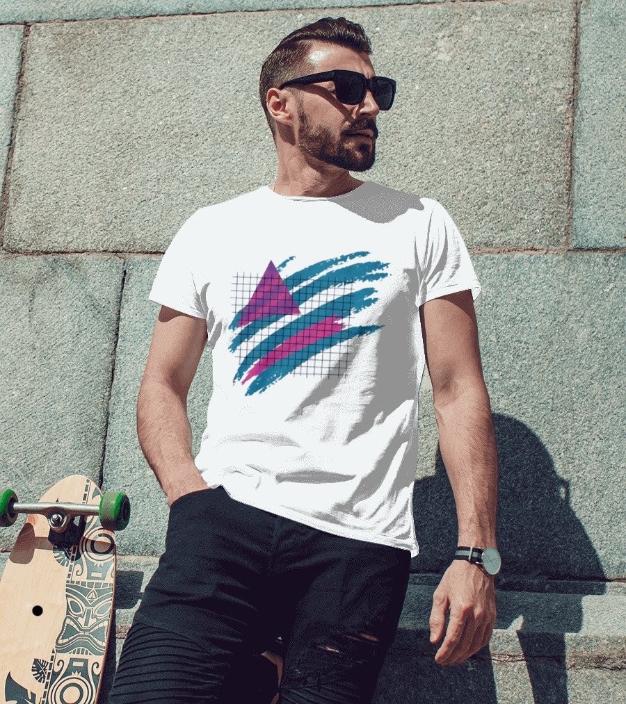 90s Neon Geometric Triangle Grid Retro Aesthetic T-Shirt