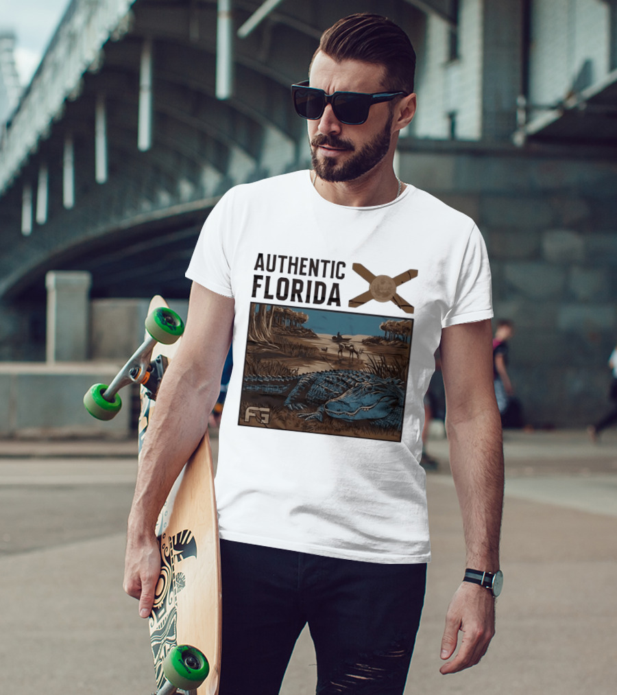 Authentic Florida Alligator With Canoe And Nature Scene T-Shirt