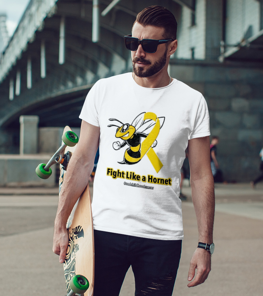 Fight Like A Hornet End Childhood Cancer Awareness Gold Ribbon T-Shirt