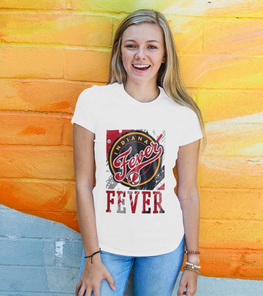 Indiana Fever WNBA Distressed Paint Splatter Basketball Logo Fever T-Shirt