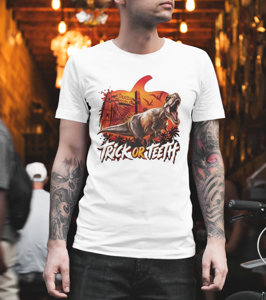 Jurassic World Trick Or Teeth Dinosaur Halloween Pumpkin Gate Rex T-Shirt