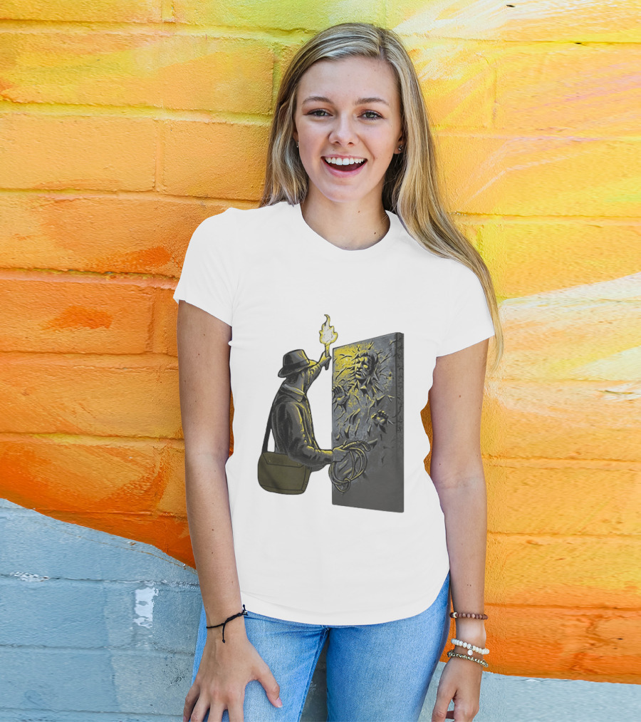 Indiana Jones Exploring Han Solo Frozen In Carbonite Mashup T-Shirt
