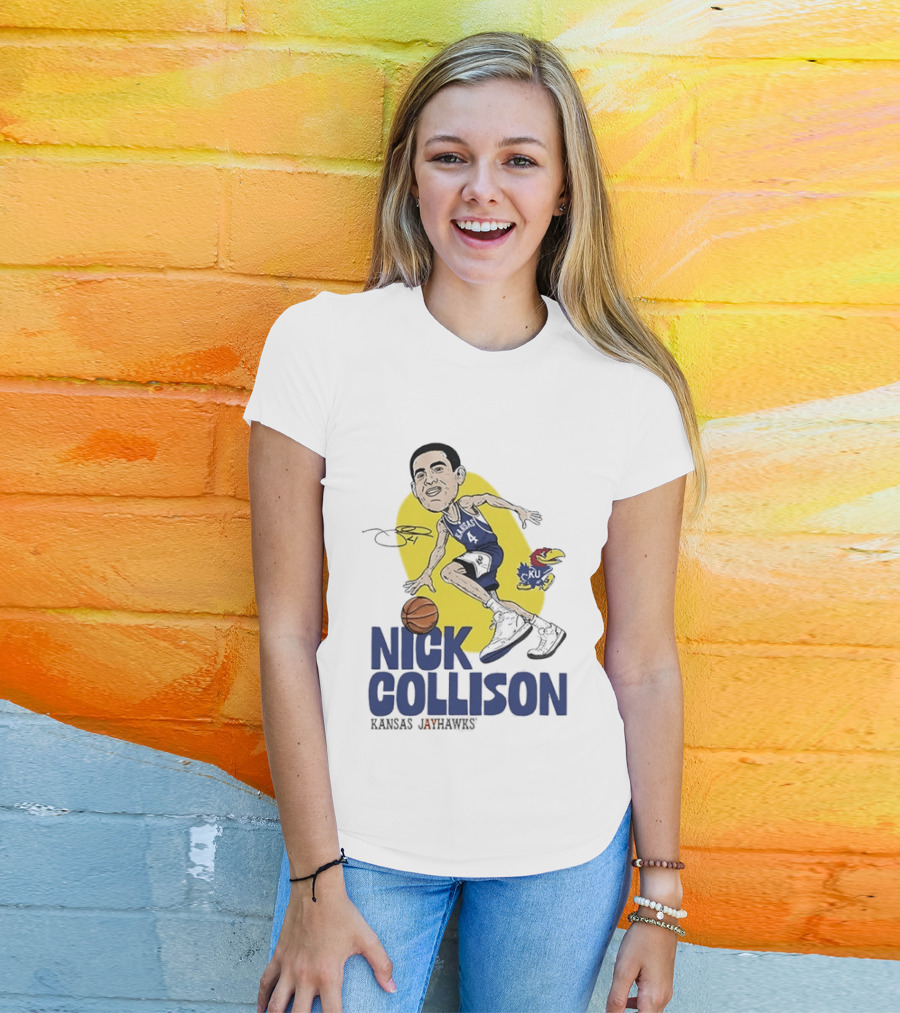 Nick Collison Kansas Jayhawks Basketball Caricature With Signature T-Shirt