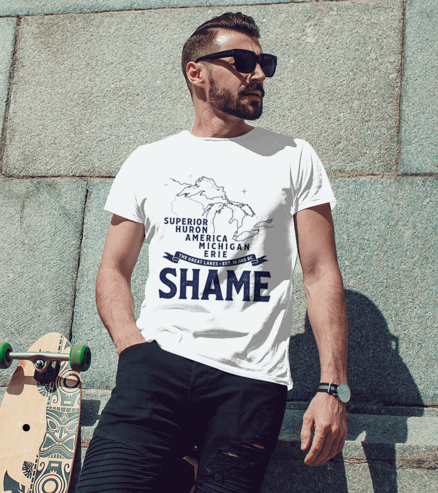 The Great Lakes Superior Huron Michigan Erie America Est 10000 BC Shame T-Shirt