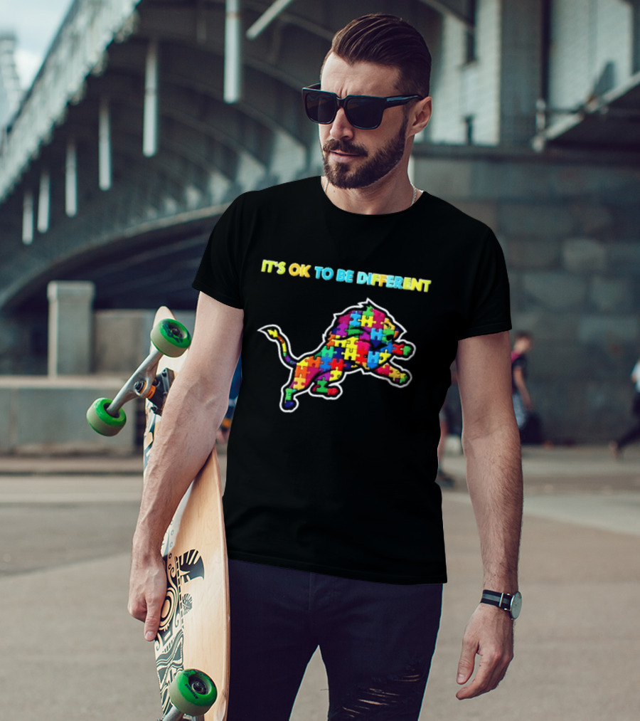 Detroit Lions It's OK To Be Different Colorful Jigsaw Puzzle T-Shirt