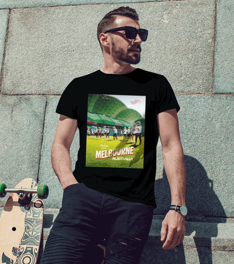 San Francisco 49ers Greetings From Melbourne Australia Day 4 Football Practice T-Shirt