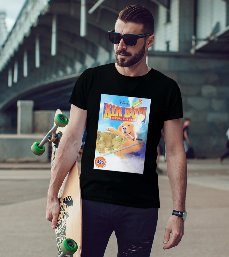 Disney Air Bud Secure Tha Bagg 420 Meme Basketball Dog Smoking T-Shirt
