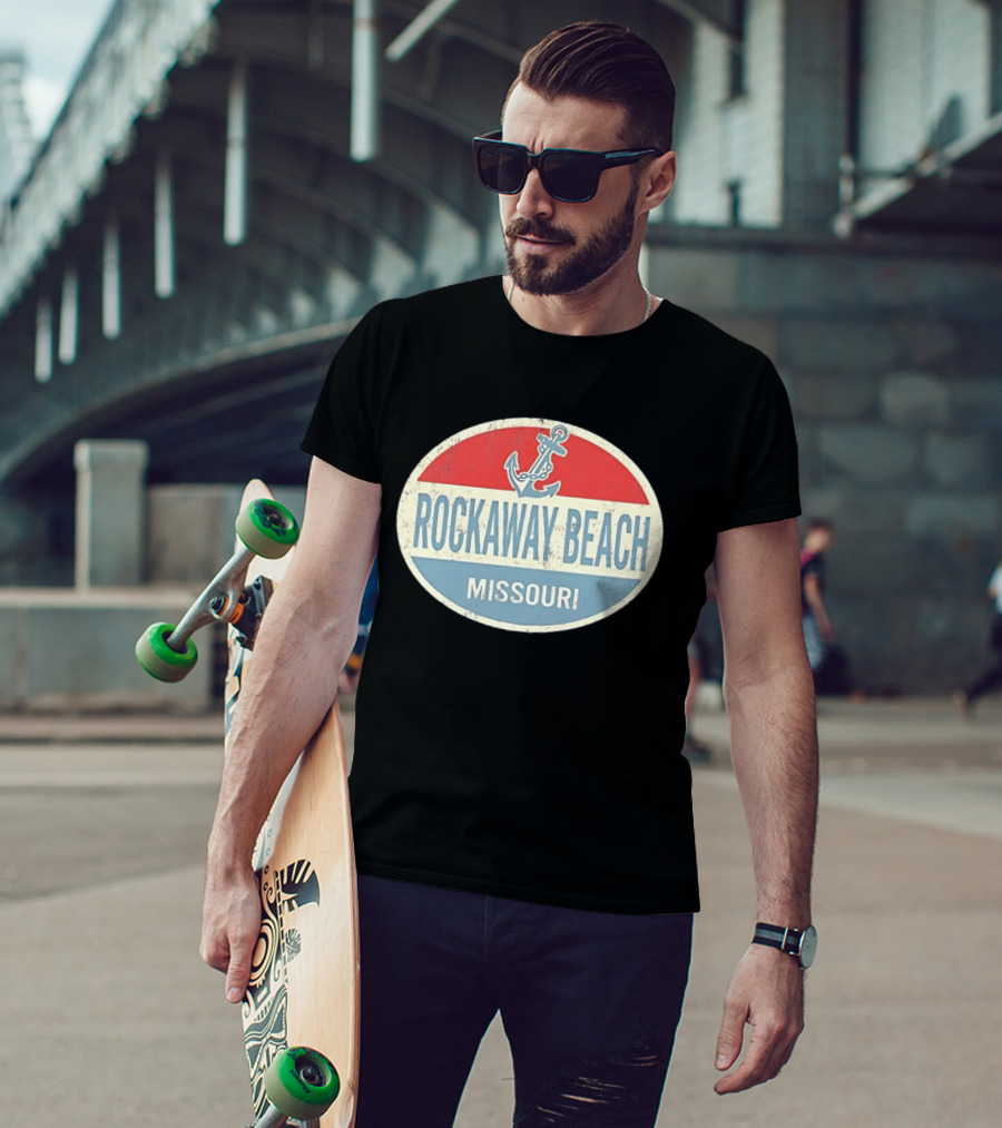 Rockaway Beach Missouri Distressed Anchor Red White Blue Vintage Look T-Shirt