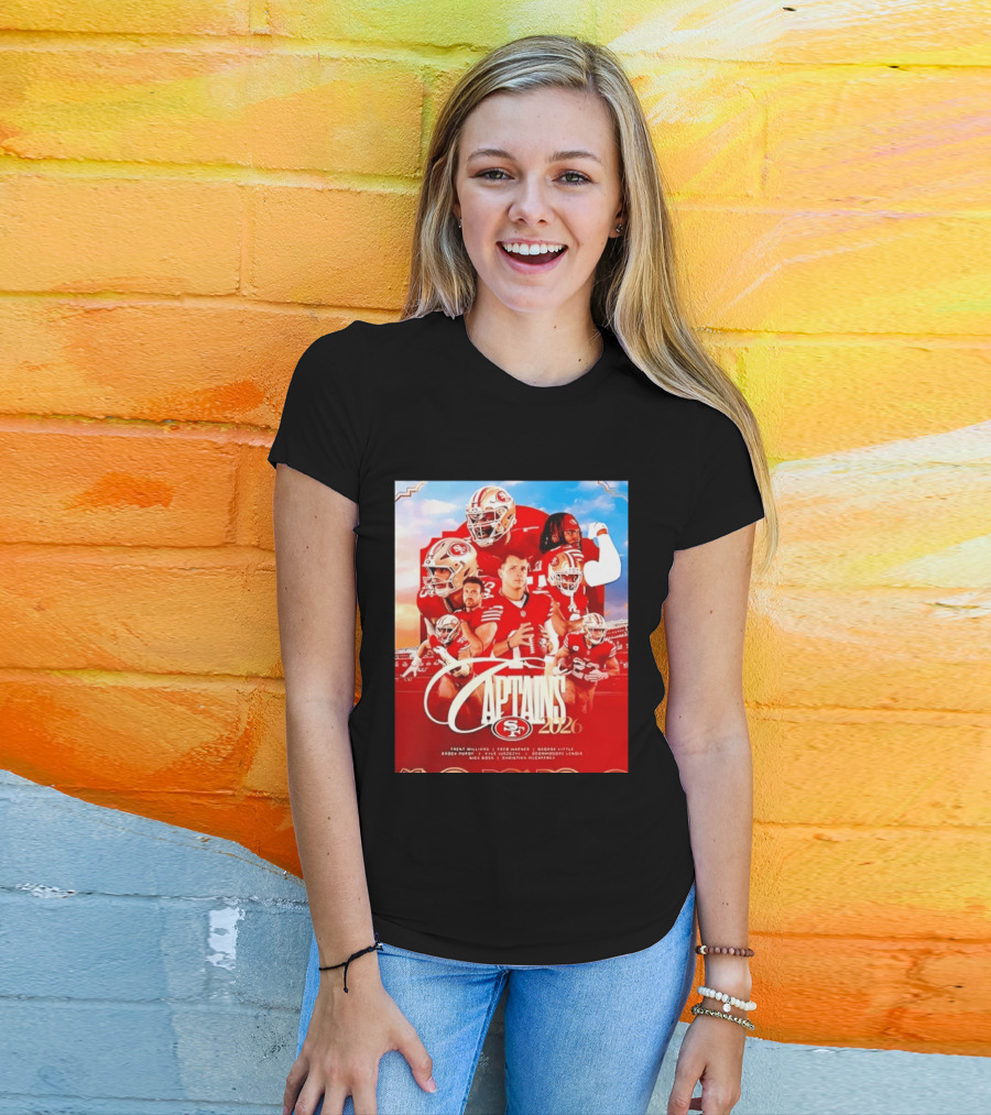 SF 49ers 2026 Captains Williams Warner Kittle Purdy Bosa McCaffrey Juszczyk T-Shirt
