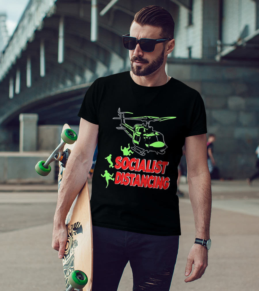 Socialist Distancing Helicopter Retro Military Humor T-Shirt