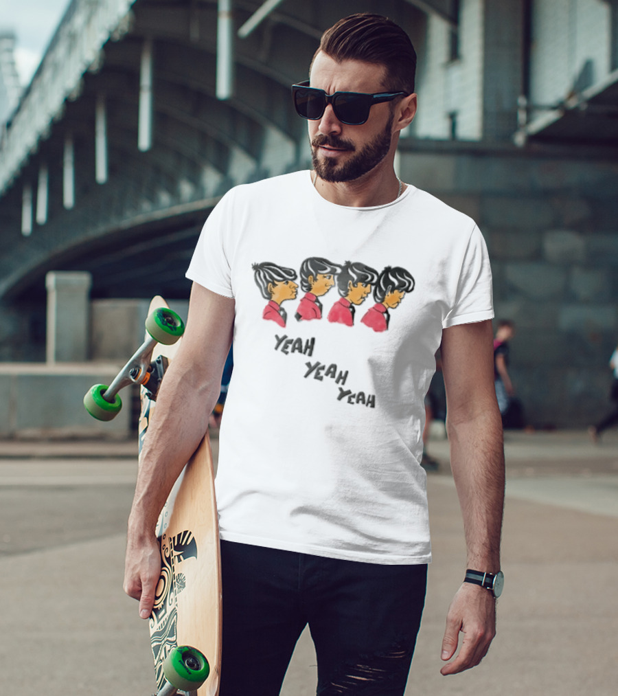 Yeah Yeah Yeah Cartoon Caricatures Four Men Red T-Shirt