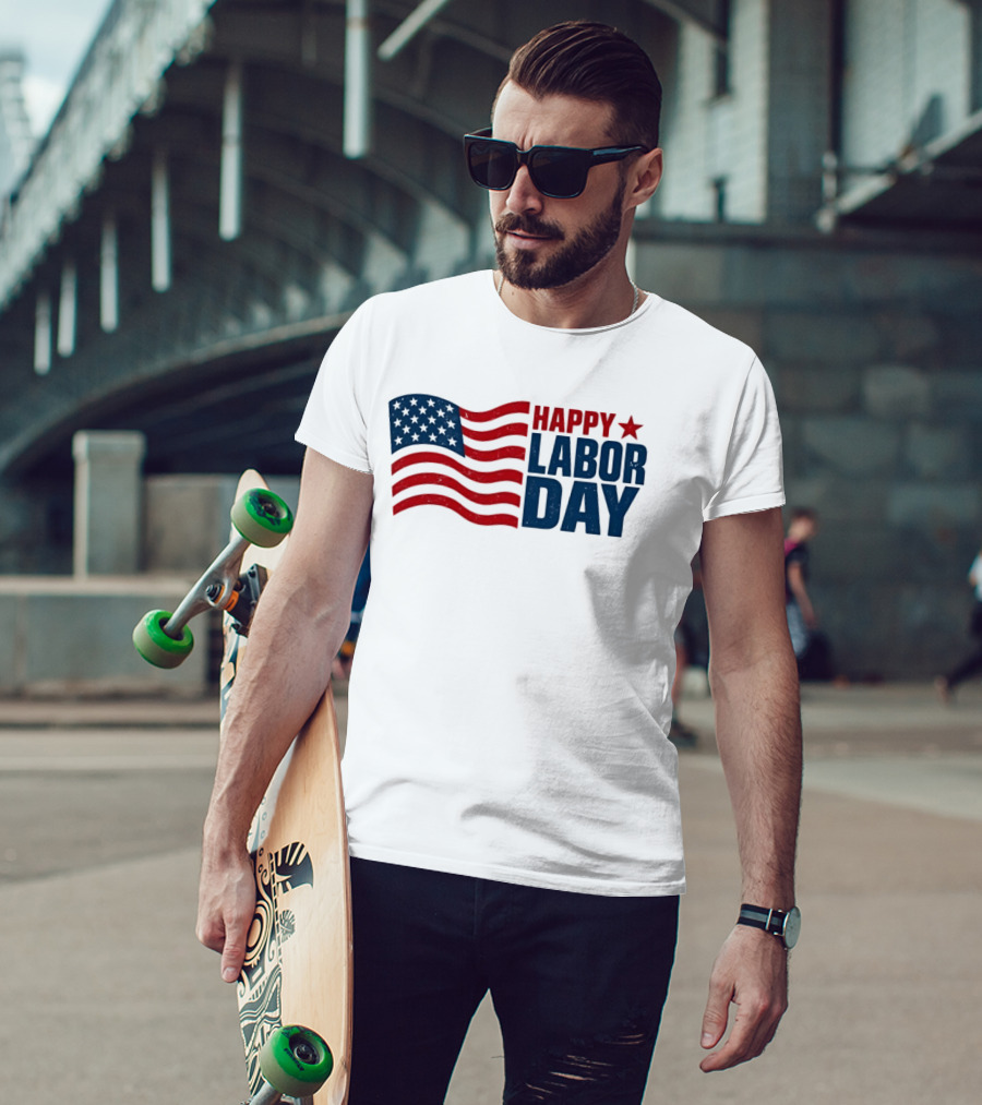 Happy Labor Day Distressed American Flag Stars Stripes T-Shirt