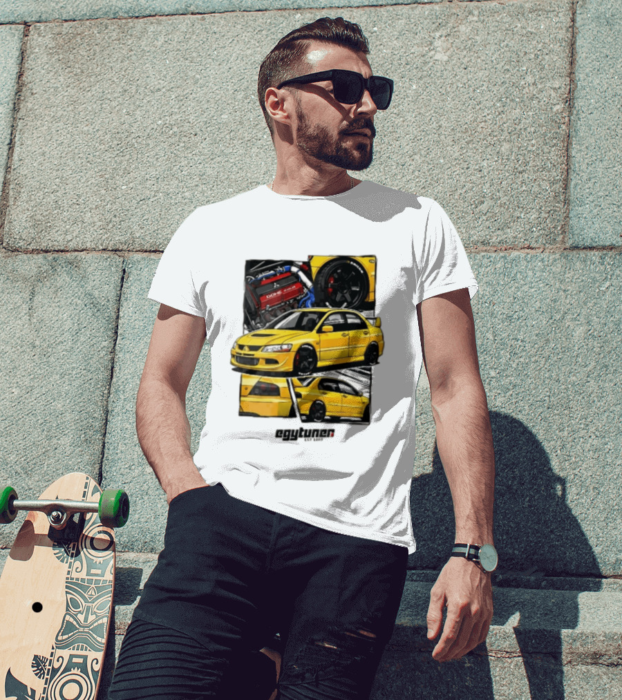 Mitsubishi Egytuner Est 2003 Yellow Lancer Evolution Engine Wheel Panels T-Shirt