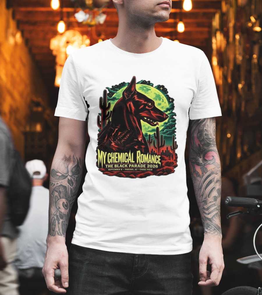 My Chemical Romance The Black Parade 2026 September 6 Phoenix AZ Chase Field Cactus And Dog Moon Scene T-Shirt