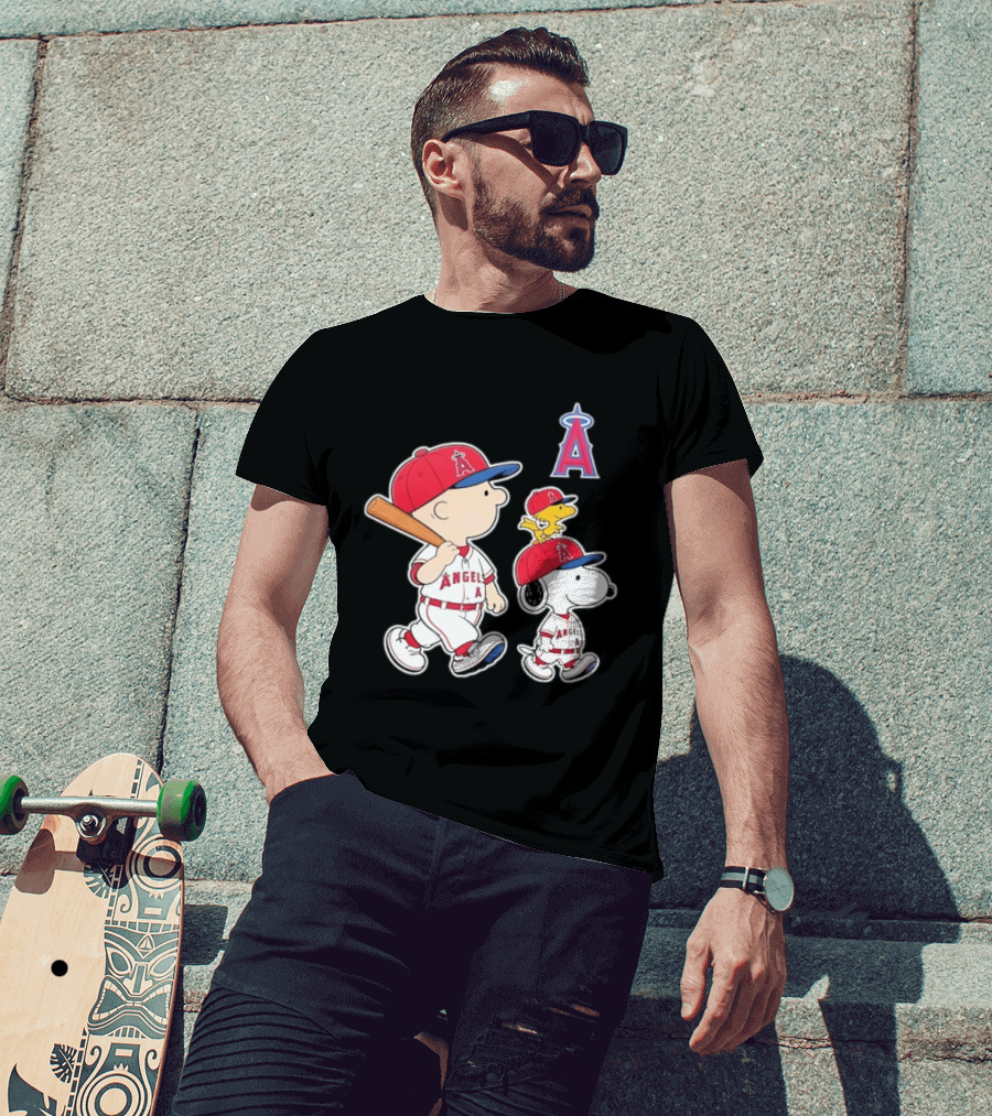 Charlie Brown Snoopy Woodstock Los Angeles Angels Baseball Team T-Shirt