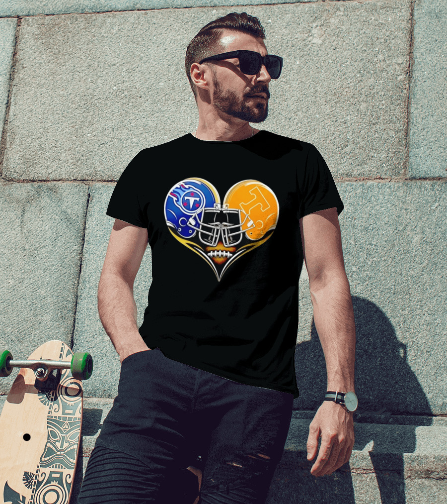 Tennessee Titans Tennessee Volunteers Football Heart Helmet T-Shirt