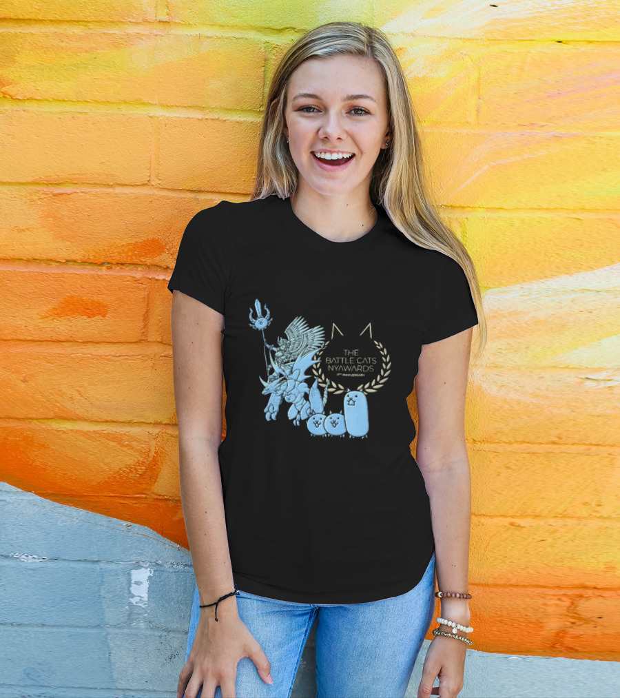 The Battle Cats Nyawards 11th Anniversary Characters Laurel Wreath Line T-Shirt