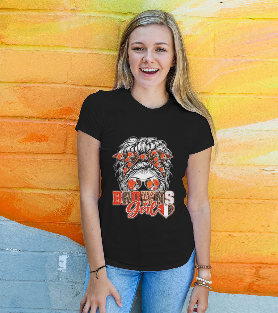 Cleveland Browns Girl Messy Bun Football T-Shirt