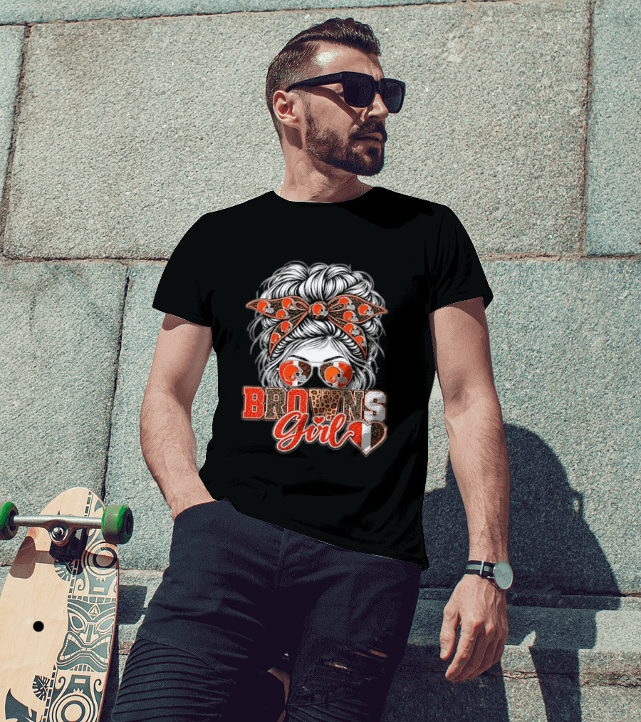 Cleveland Browns Girl Messy Bun Football T-Shirt