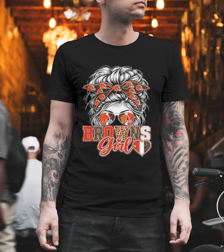 Cleveland Browns Girl Messy Bun Football T-Shirt