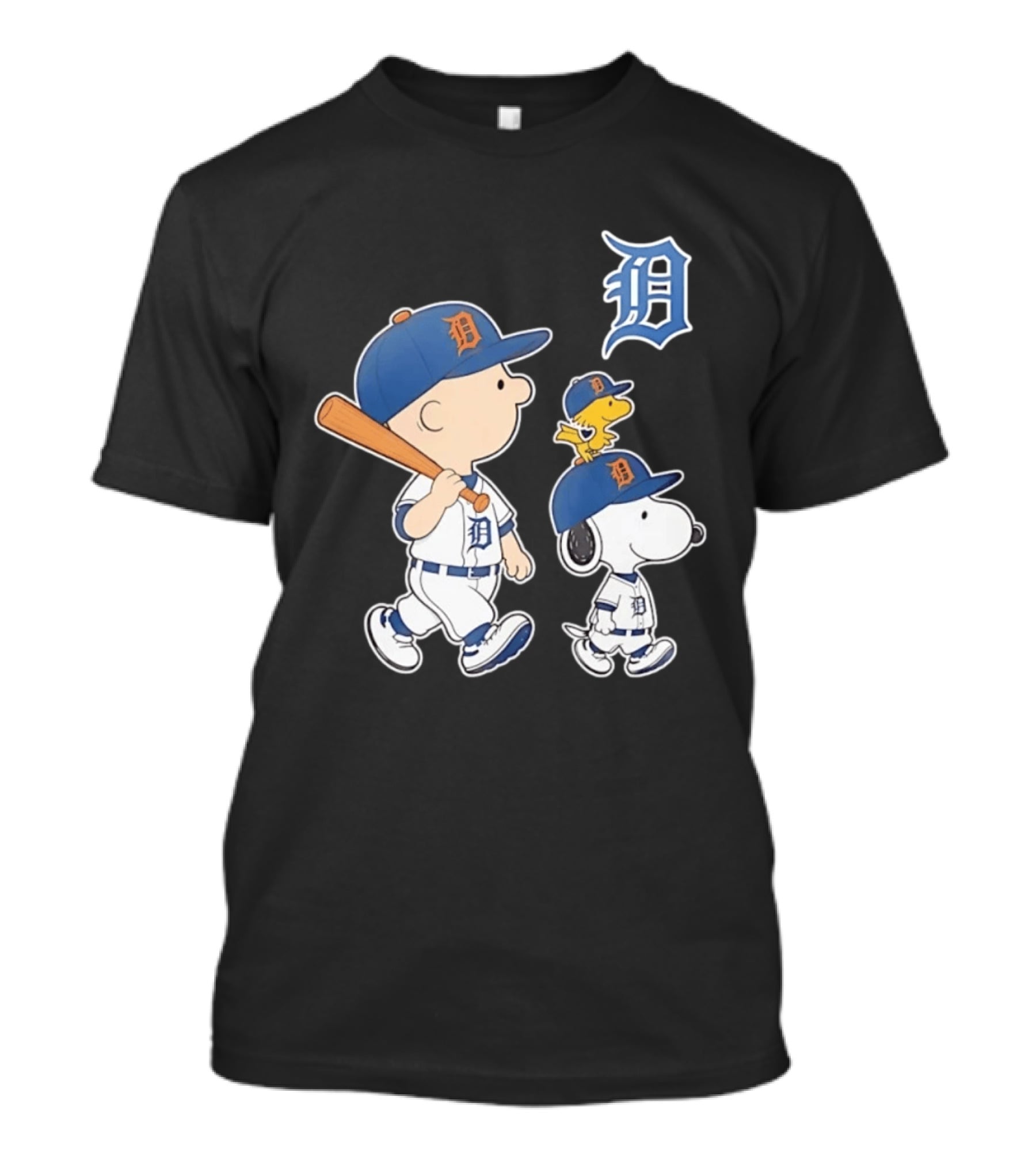 Charlie Brown Snoopy Woodstock Detroit Tigers Baseball Peanuts T-Shirt