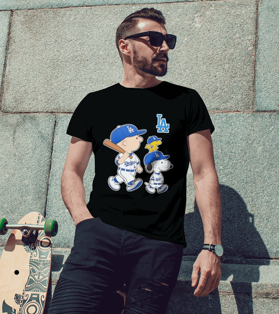 Woodstock Charlie Brown And Snoopy Los Angeles Dodgers Baseball T-Shirt